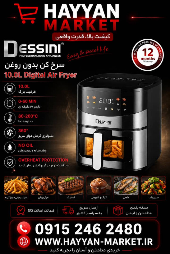 سرخ کن بدون روغن دسینی ۱۰ لیتر مدل DS-819DW
